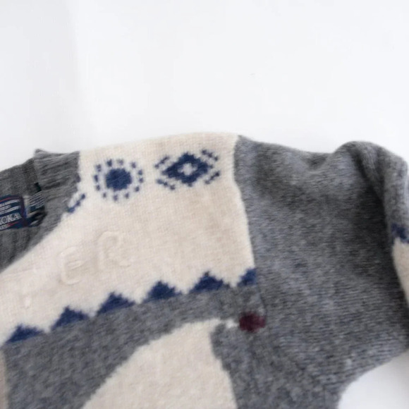 Vintage Muskoka Lakes Grey & Cream 100% Shetland Wool "Winter" Design Size Large - Picture 7 of 13